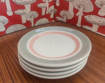 Shenango China grey and pink rimmed bread and butter plates 5.5 inches in diameter set of four restaurantware