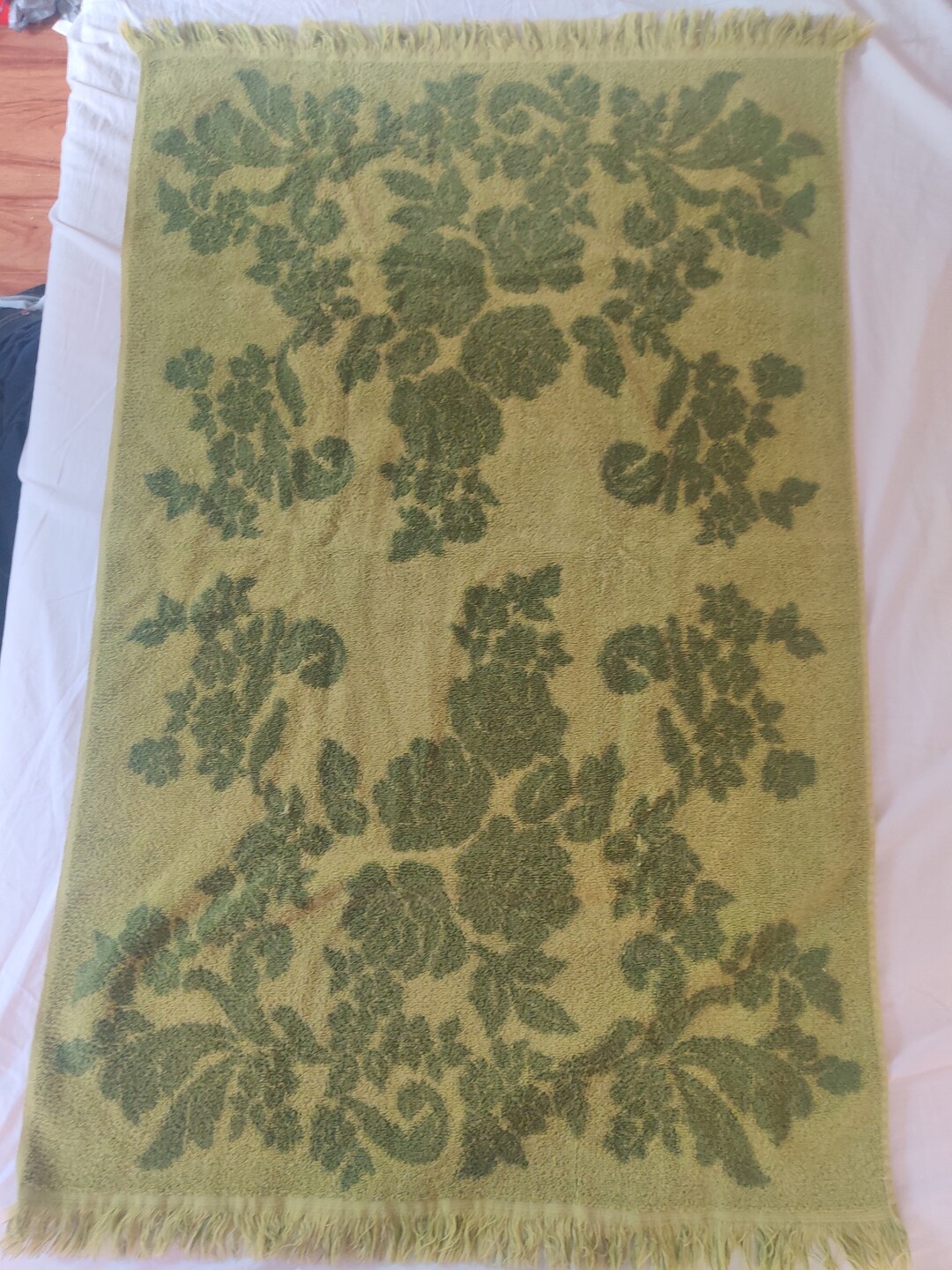 Tagless Fieldcrest 100 Cotton Vintage Green Floral Bath Towel Etsy