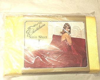 Vtg Chatelaine Luxury Satin Queen flat sheet  & 2 Pillowcases Gold New Old stock