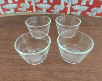Vintage Pyrex Ramekins Set of 4: Clear Glass, 5 oz, Three Ring Design