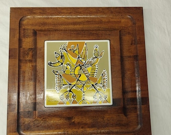 Vintage Mid Century BariboCraft Charcuterie Board With Tile Quebec Canada MCM