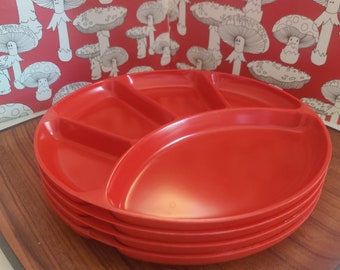 Vintage red Melamine divided fondue plates Japan