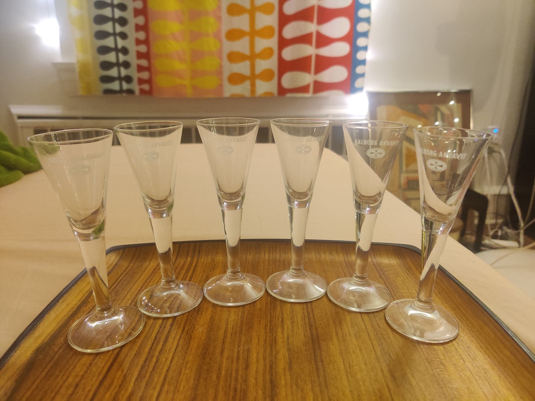 Vintage Akvavit Danish West Germany Shot Glasses Stemmed Cordial Liqueur Glasses Set of