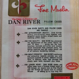 May include: Package of two Dan River pillow cases, 42 x 36 inches, in a striped pattern with pastel colors. The packaging features the "Fine Muslin" logo and text advertising the product's quality and durability.