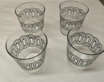 Ikea Sotronn Glasses, clear glass patterned/black, 30 cl, 17oz, Set Of Four