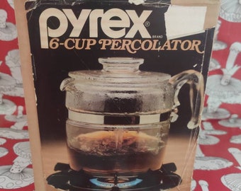 Vintage Pyrex Flameware, 6 cup percolator, Model 7756, 1950s, NOS New Old Stock
