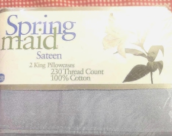Vintage Springmaid Sateen Pillowcases: King Size Light Blue Cotton
