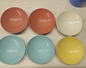 Vintage Holiday by Kenro Melamine Bowls Confetti Speckled MCM 6 Pieces 5 Inches