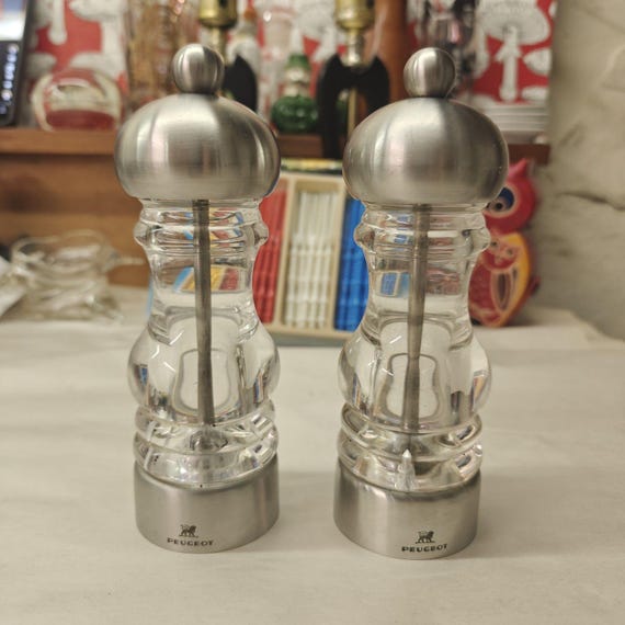 Peugeot Salt & Pepper Shakers Clear Acrylic Plastic Stainless Steel France