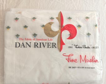 Dan River vintage Full flat sheet 100% cotton white colorway New In Package 1970s