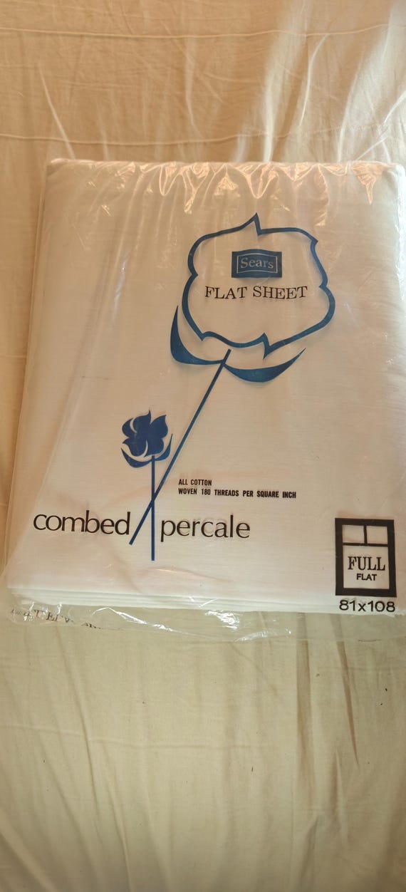 Vintage Sears Combed Percale Cotton Flat Sheet (Full Size) – 180 Thread Count