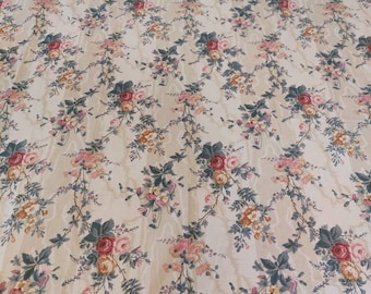Martex vintage Twin flat sheet Rose floral ruffled top hem.
