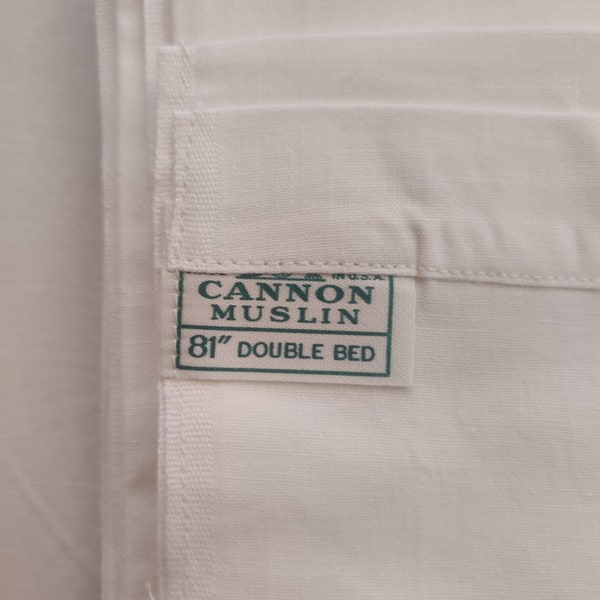 Vintage Cannon Full flat sheet 100% muslin cotton white colorway New Old Stock 1960s