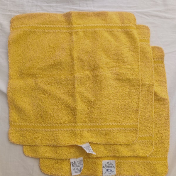 Vintage Cannon Royal Family 100% yellow cotton washcloth set of three