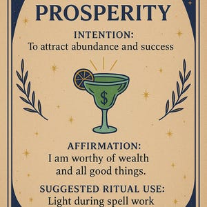 Tarjeta de hechizo de prosperidad financiera imprimible, ritual de intención, magia de manifestación de dinero, descarga digital, página de grimorio de brujería