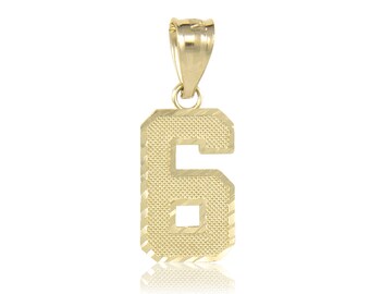 10K Solid Yellow Gold Number Pendant - 0-9 Diamond Cut Necklace Charm