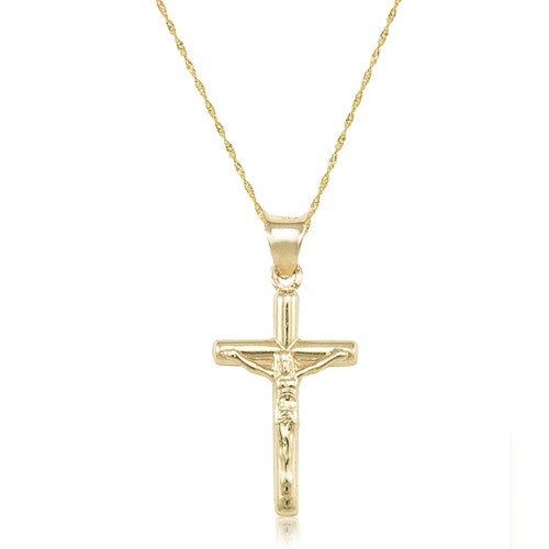 14K Yellow Gold Crucifix Cross Pendant INRI Jesus Christ - Etsy