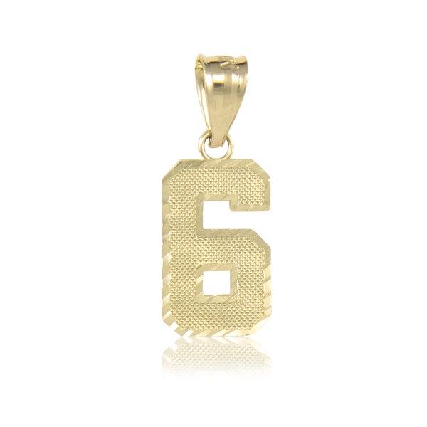 10K Solid Yellow Gold Number Pendant - 0-9 Diamond Cut Necklace Charm