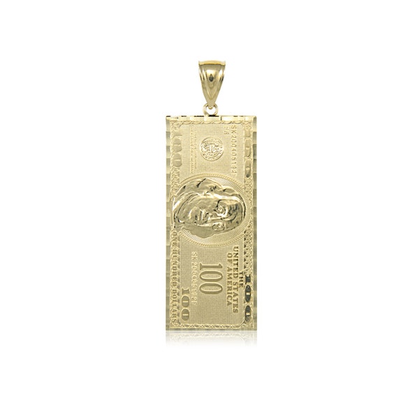 Claddagh Gold Sterling Silver $100 Bill Charm Pendant - Benjamin Franklin Money Design, 1.4 Inch, With Bail