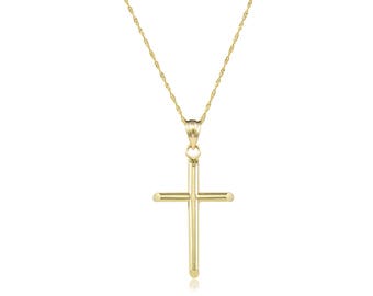 Polished Crucifix Necklace Charm Women Men 14K Solid Yellow Gold Cross Pendant