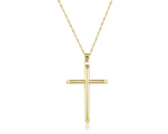 14K Yellow Gold Crucifix Cross Pendant Singapore Chain | Etsy