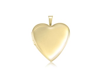 14K Solid Yellow Gold Heart Locket Pendant - Love Photo Necklace Charm