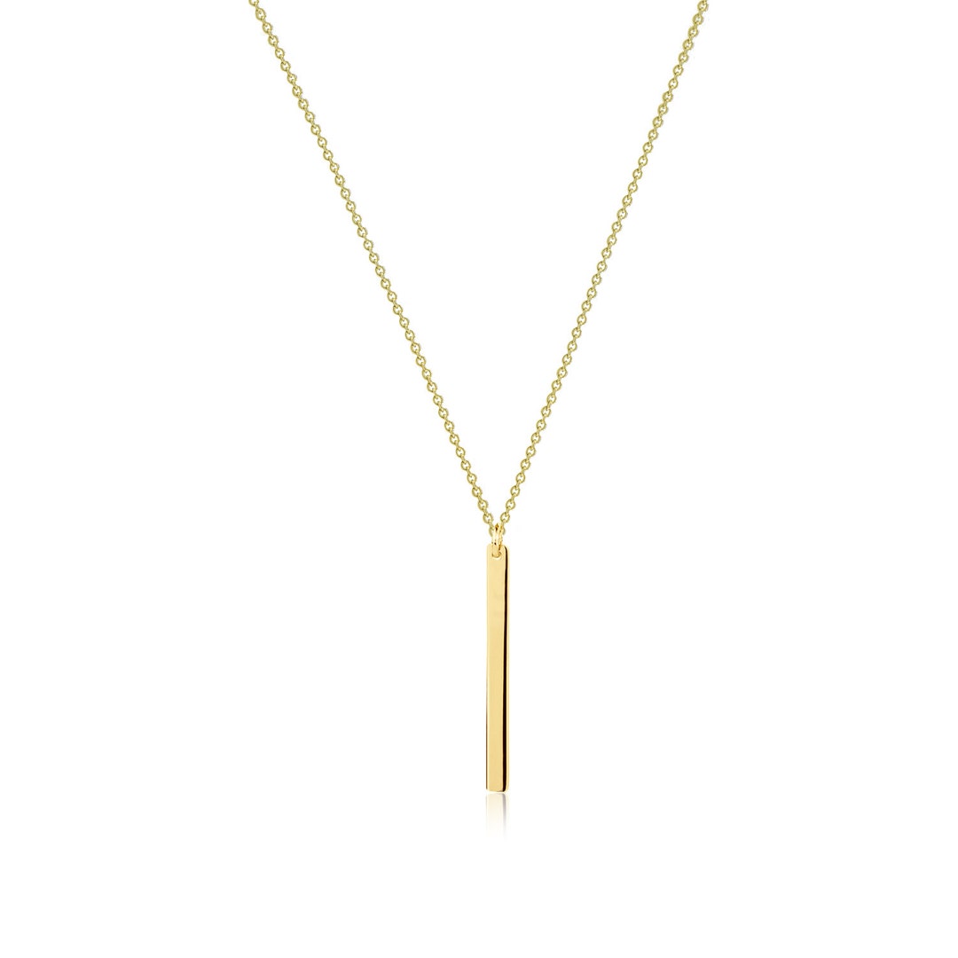 14K Solid Yellow Gold Custom Vertical Bar Pendant Rolo Chain Necklace ...