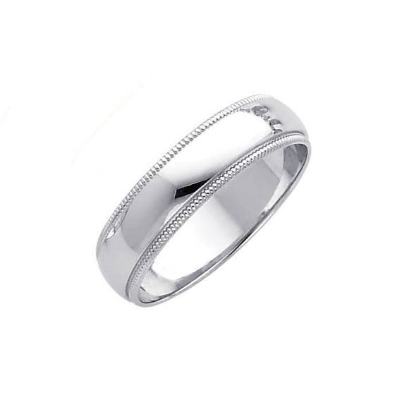 14K Solid White Gold Regular Fit Milgrain Wedding Band Ring 5.0mm Size 4-12 - Polished