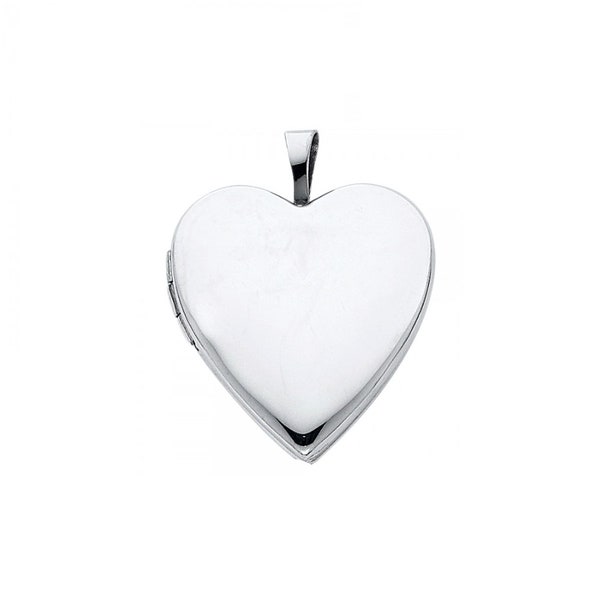 14K Solid White Gold Heart Locket Pendant - Love Photo Necklace Charm