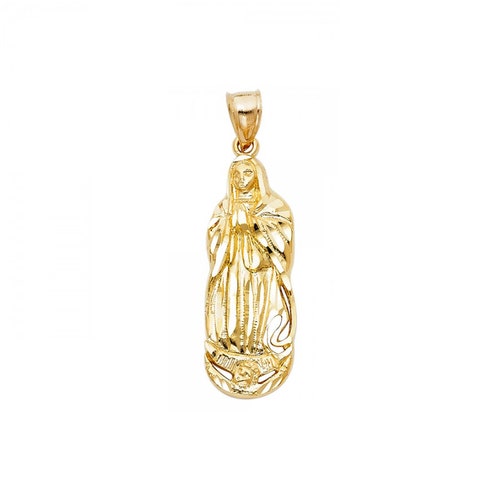 14k Solid Yellow Gold Virgin Mary Charm Pendant Small Medium - Etsy