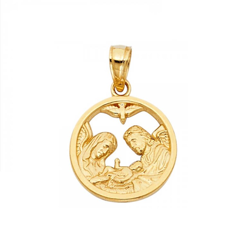 14K Solid Yellow Gold Baptism Medal Pendant Round Religious Necklace Charm Etsy