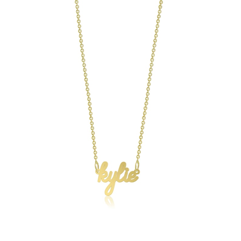 Alphabet Letter Charm 10K Solid Yellow Gold Personalized Custom Cursive Name Pendant Rolo Chain Necklace Set