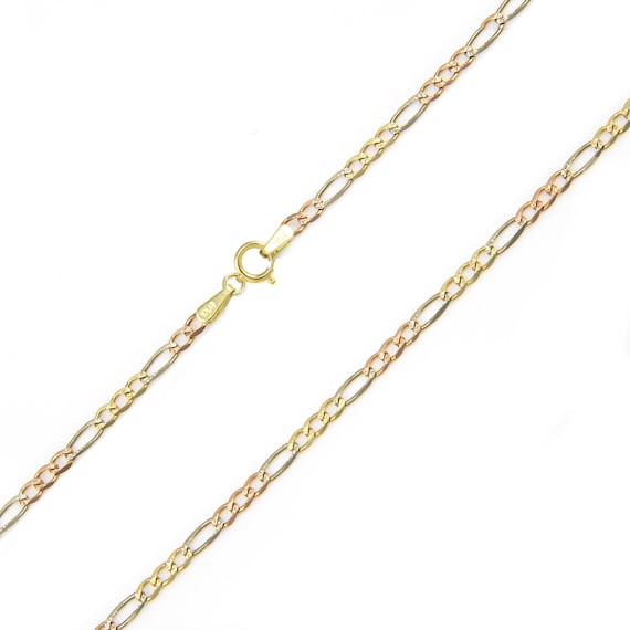 Link Women 14K Solid Yellow White Rose Gold Figaro Necklace Chain 3.0mm 16-26/"