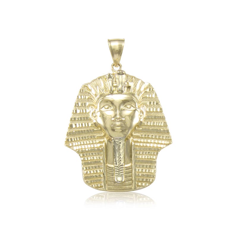 10K Solid Yellow Gold Pharaoh Head Pendant Egyptian King Tut Etsy