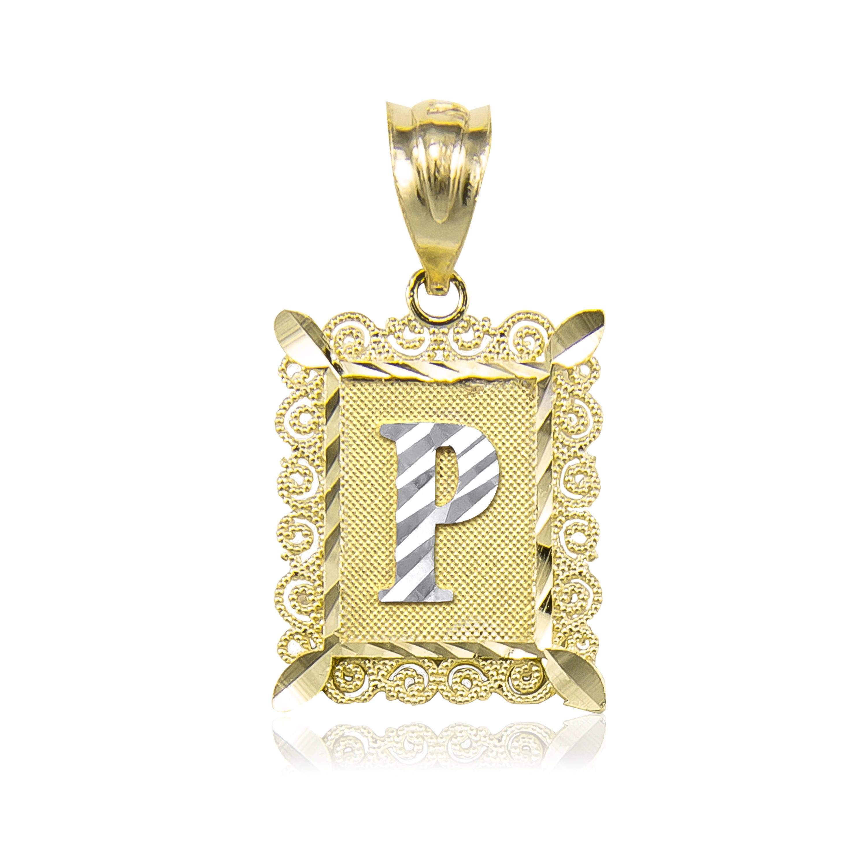 10K Solid Yellow White Gold Initial 