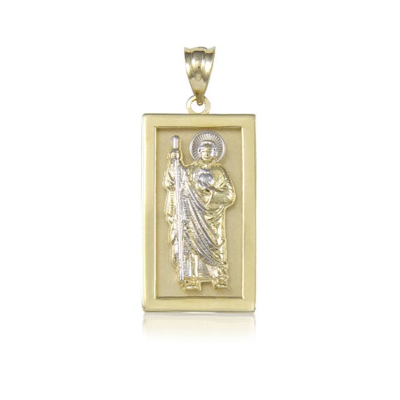 10k Solid Yellow White Gold Saint Jude Plate Pendant San Image 0