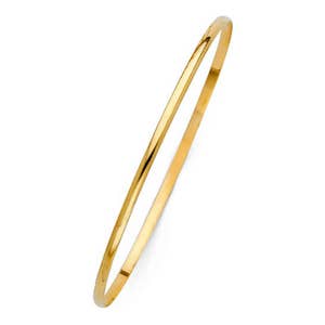 14K Solid Yellow Gold Bangle Bracelet 2.0mm 7.5" - Classic Polished Plain