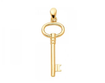 14K Solid Yellow Gold Key Pendant - To My Heart Love Necklace Charm