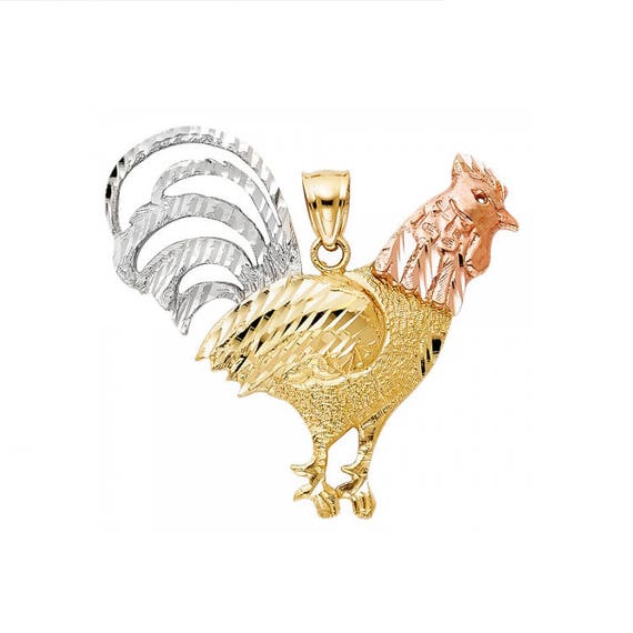 14k Solid Yellow White Rose Gold Rooster Pendant - Gold Rooster Pendant
