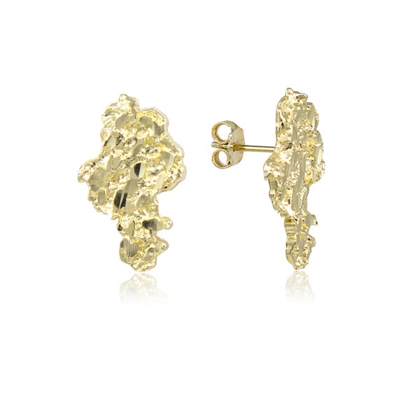 10K Solid Yellow Gold Nugget Stud Earrings - Diamond Cut