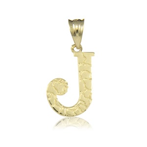 10K Solid Yellow Gold Nugget Initial Letter Pendant A-Z Any Alphabet Necklace Charm J