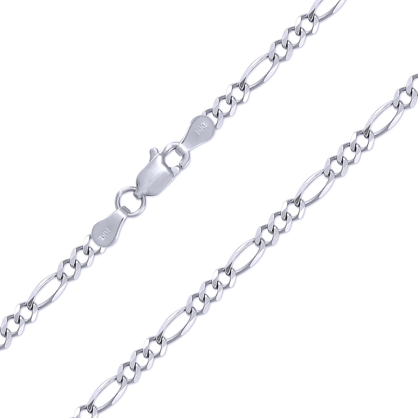 14K Solid White Gold Figaro Necklace Chain 5.0mm 1830 Etsy