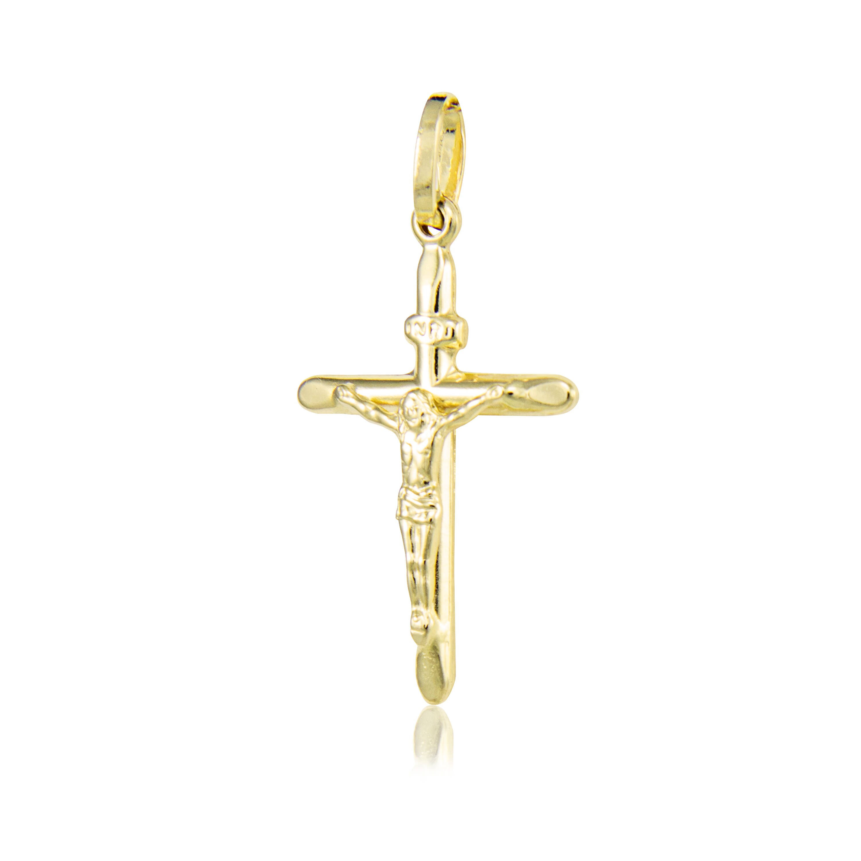 14K Yellow Gold Crucifix Cross Pendant Singapore Chain Necklace Set