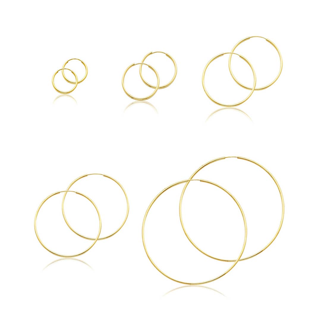 14K Yellow Gold Endless Round Hoop Earrings 1.5mm 15-60mm - Etsy