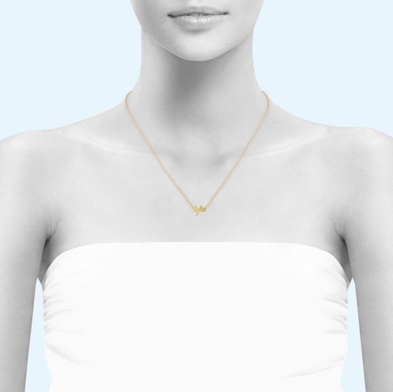 Alphabet Letter Charm 10K Solid Yellow Gold Personalized Custom Cursive Name Pendant Rolo Chain Necklace Set