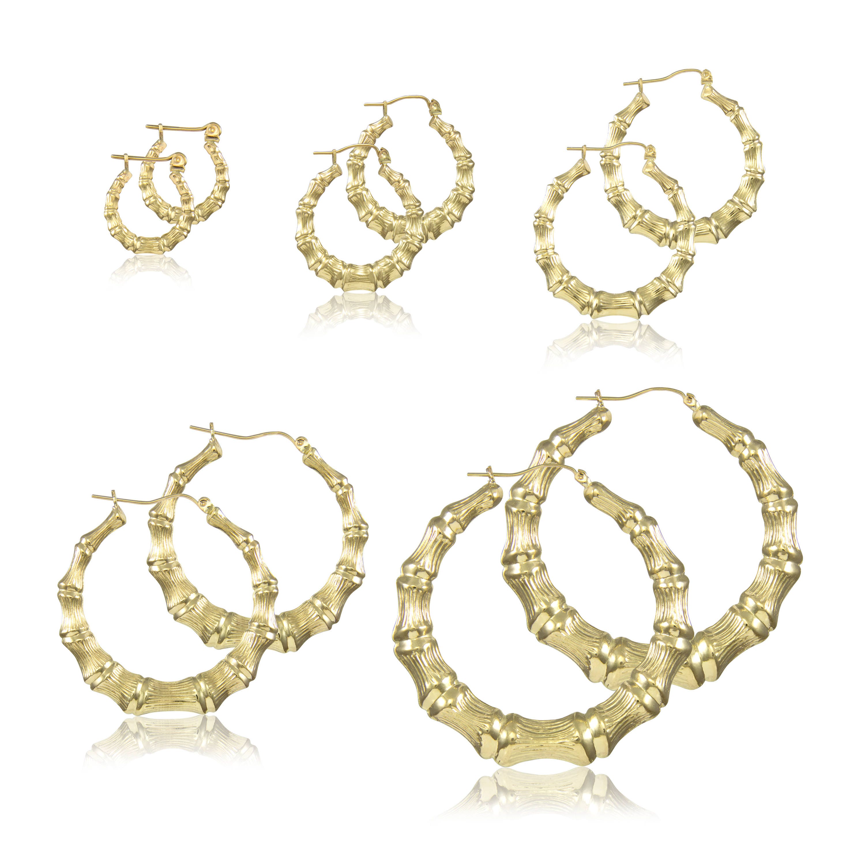 10K YELLOW GOLD BAMBOO HOOPS -LARGE