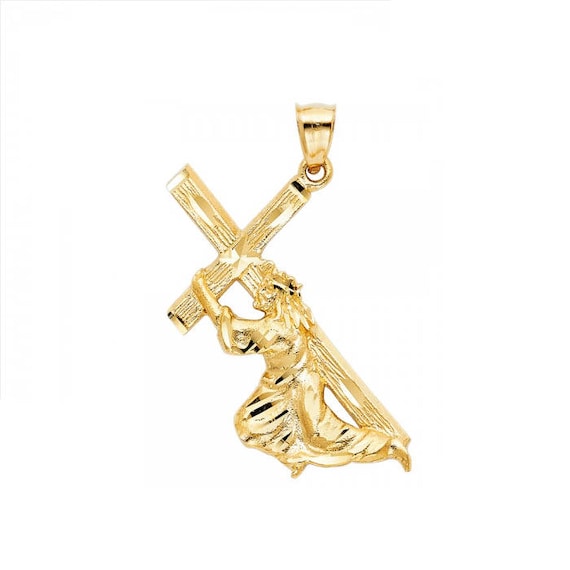 14K Solid Yellow Gold Jesus Carrying 