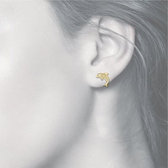 Diamond Dolphin Stud Earrings in 14K White Gold - RubyandGems.com