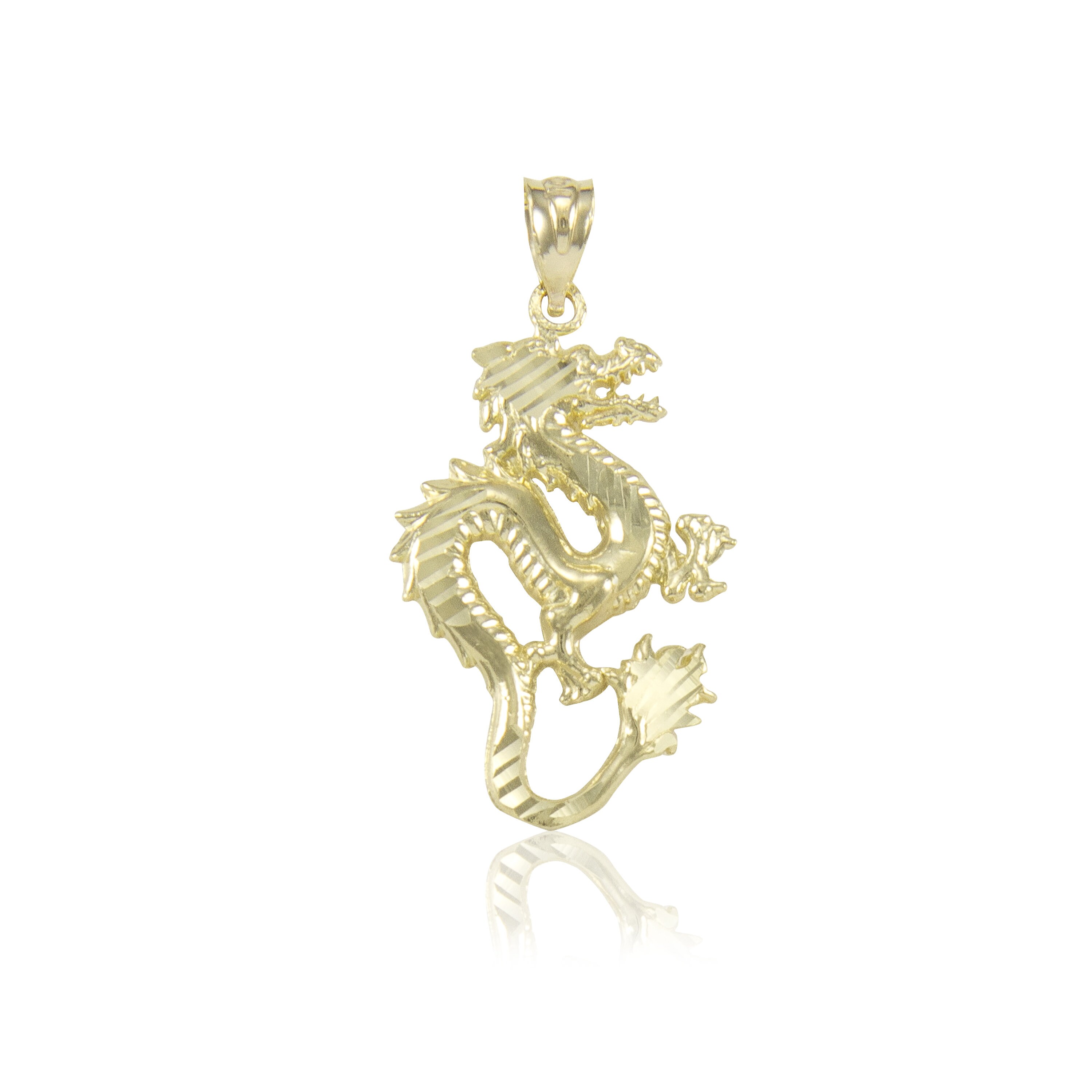 14K Solid Yellow Gold Dragon Pendant 