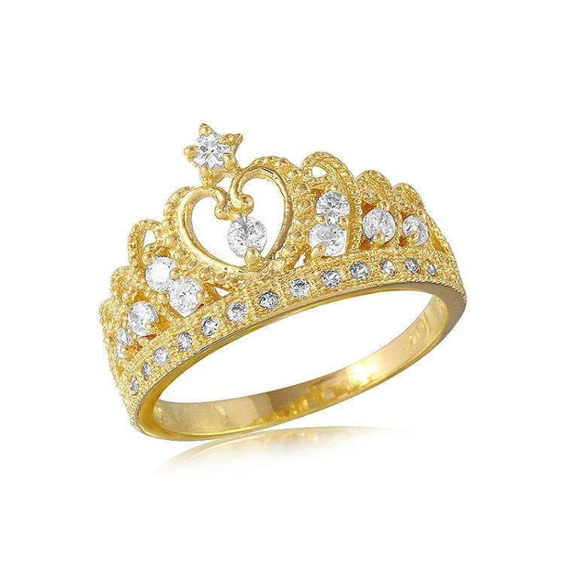 Royal Band 10K Solid Yellow Gold Cubic Zirconia Crown Ring